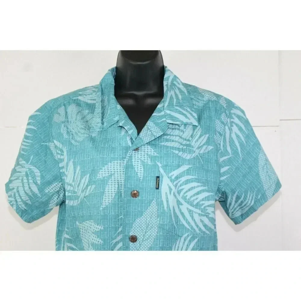 Palmwave Hawaii Cotton Floral Green Button Down Mens Shirt Size Small - Picture 2 of 6